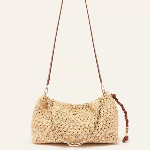 ba&sh June Raffia Clutch with Leather Detachable Strap - Picture 3 of 8